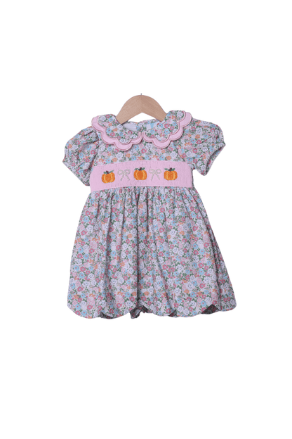 The Smocked Flamingo Apparel & Accessories Smocked Pumpkin and Pearls Floral Dress