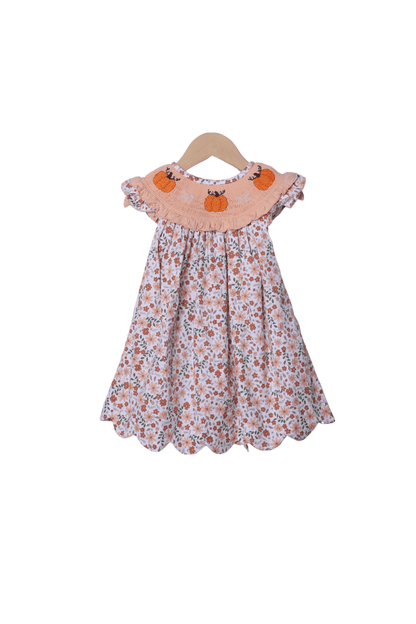 The Smocked Flamingo Apparel & Accessories Smocked Pumpkin and Pearls Harvest Floral Dress