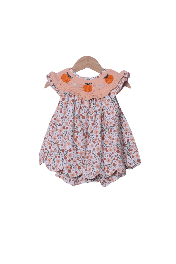 The Smocked Flamingo Apparel & Accessories Smocked Pumpkin and Pearls Harvest Floral Skirted Bubble