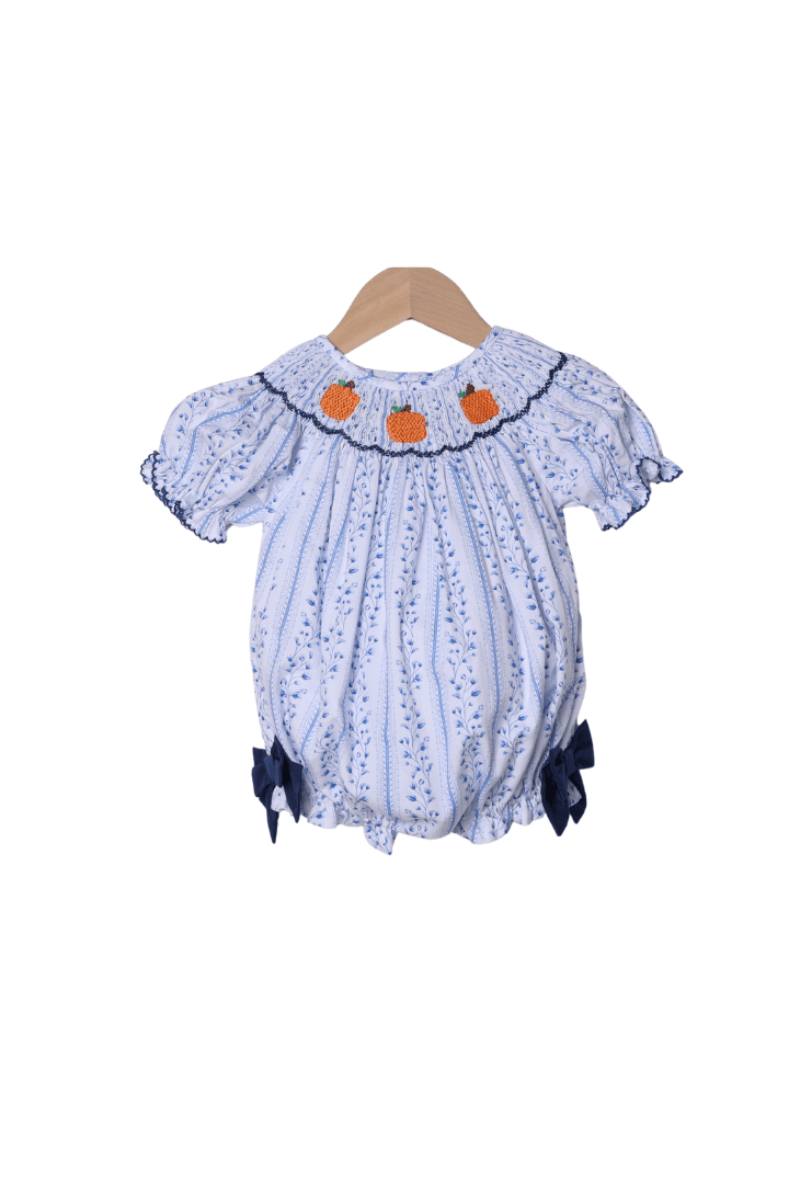The Smocked Flamingo Apparel & Accessories Smocked Pumpkin Blue Floral Bubble