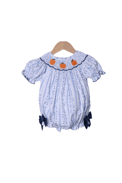 The Smocked Flamingo Apparel & Accessories Smocked Pumpkin Blue Floral Bubble