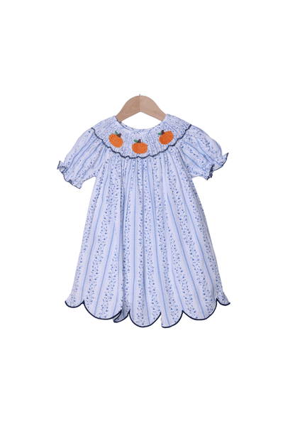 The Smocked Flamingo Apparel & Accessories Smocked Pumpkin Blue Floral Dress