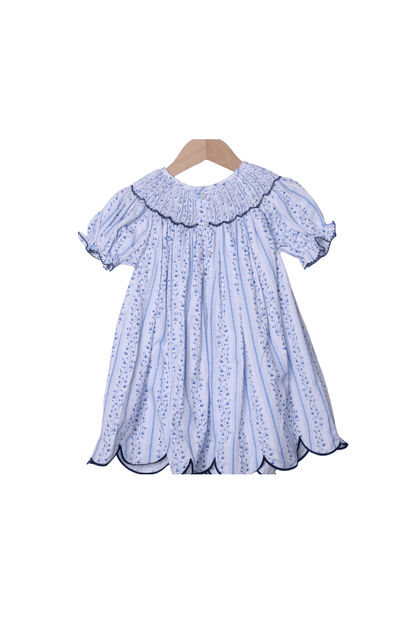 The Smocked Flamingo Apparel & Accessories Smocked Pumpkin Blue Floral Dress