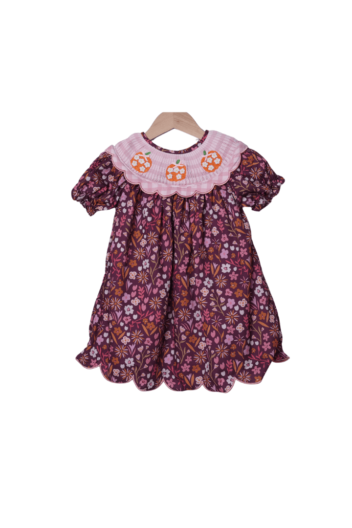 The Smocked Flamingo Apparel & Accessories Smocked Pumpkin Maroon Floral Dress