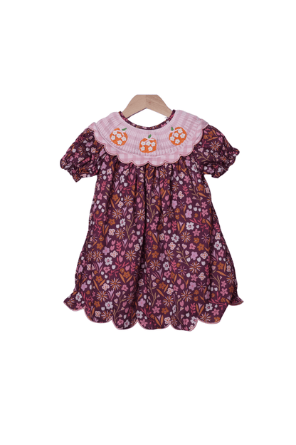 The Smocked Flamingo Apparel & Accessories Smocked Pumpkin Maroon Floral Dress
