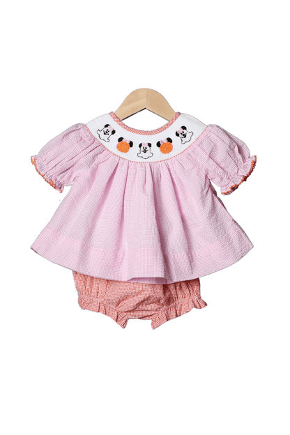 The Smocked Flamingo Apparel & Accessories Smocked Pumpkin Mouse Pink Gingham Bloomer Set