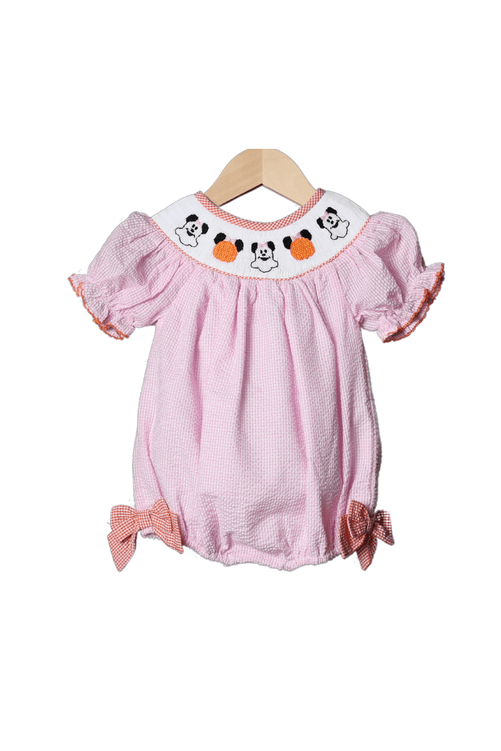 The Smocked Flamingo Apparel & Accessories Smocked Pumpkin Mouse Pink Gingham Bubble