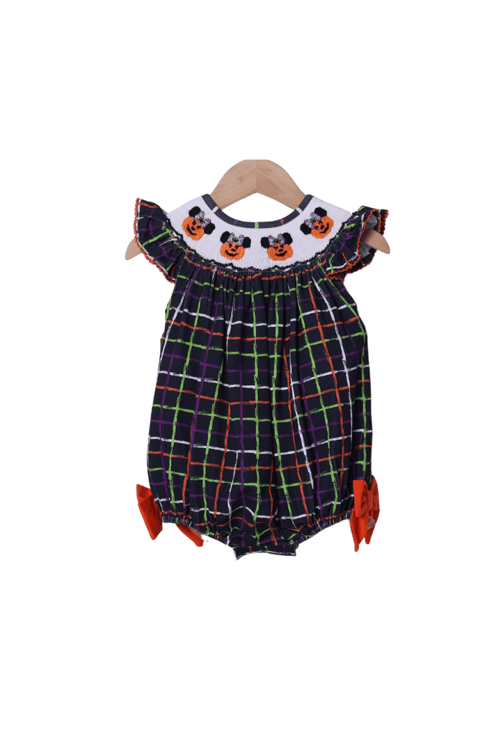 The Smocked Flamingo Apparel & Accessories Smocked Pumpkin Mouse Plaid Bishop Bubble