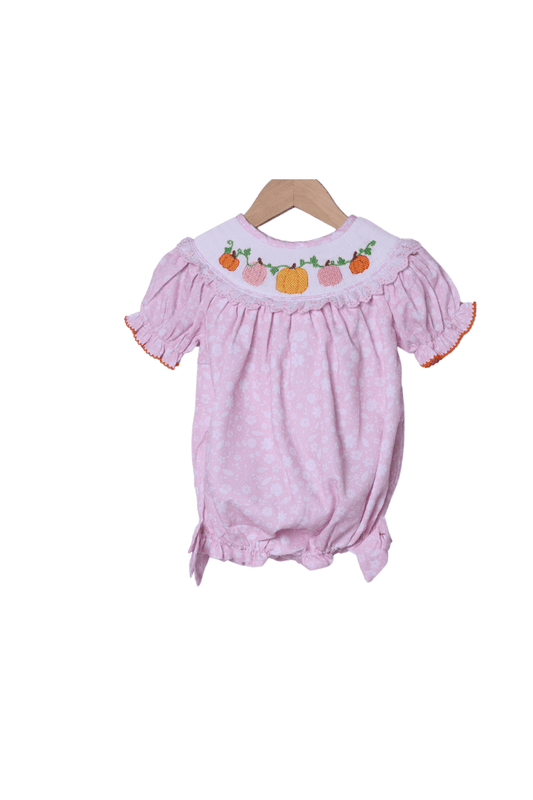 The Smocked Flamingo Apparel & Accessories Smocked Pumpkin Pink Floral Bubble