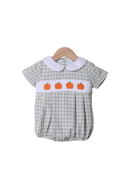 The Smocked Flamingo Apparel & Accessories Smocked Pumpkin Sage Green Windowpane Pumpkin Bubble