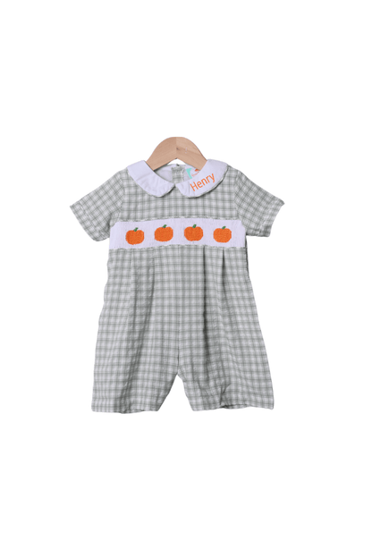 The Smocked Flamingo Apparel & Accessories Smocked Pumpkin Sage Green Windowpane Shortall