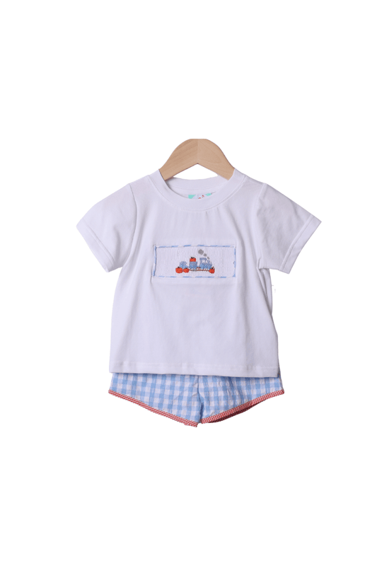 The Smocked Flamingo Apparel & Accessories Smocked Pumpkin Train Short Set