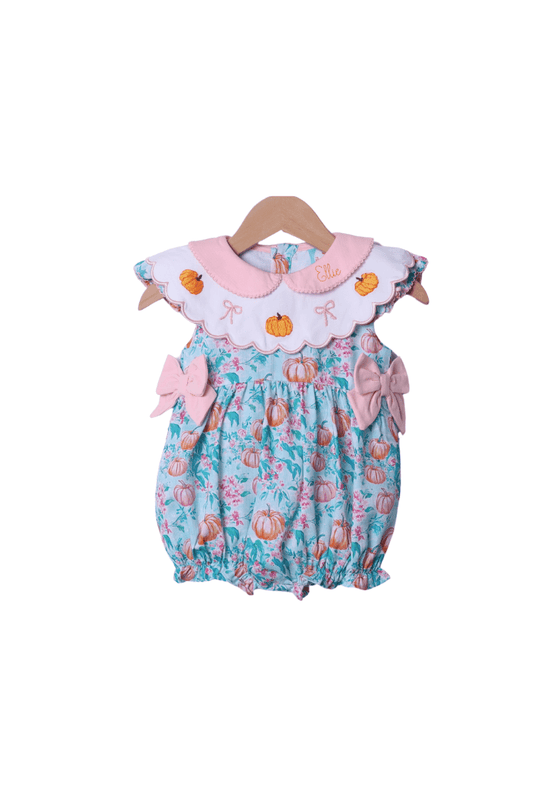 The Smocked Flamingo Apparel & Accessories Smocked Pumpkin Turquoise Bow Bubble