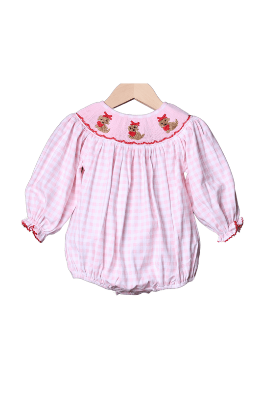 The Smocked Flamingo Apparel & Accessories Smocked Puppy Love Pink Gingham Bubble