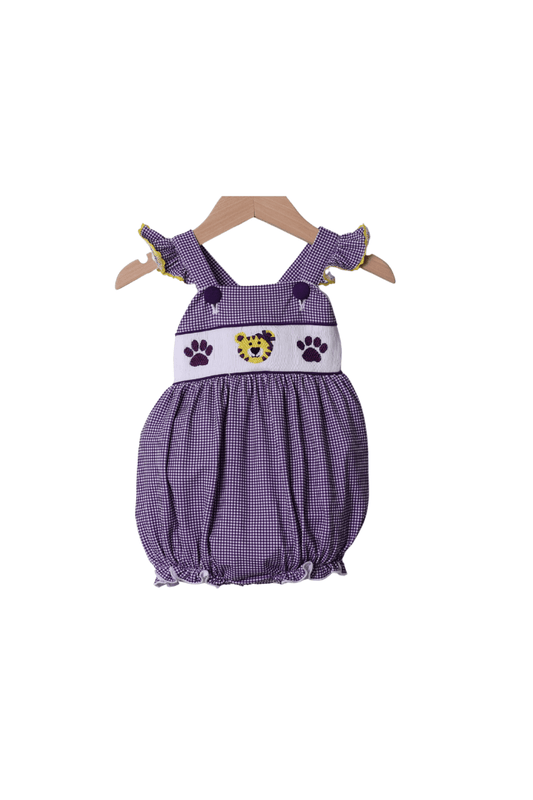 The Smocked Flamingo Apparel & Accessories Smocked Purple/Gold Tiger Bubble