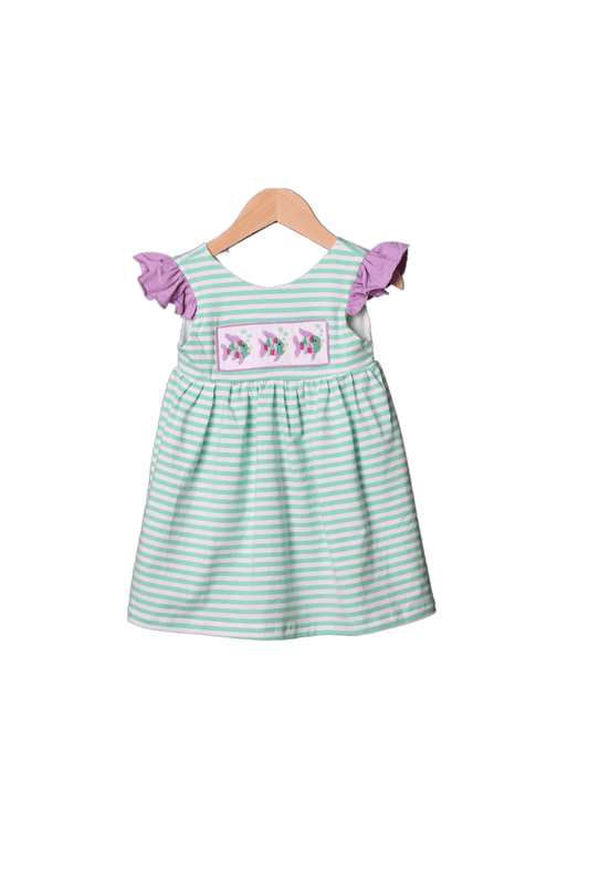 The Smocked Flamingo Apparel & Accessories Smocked Purple/Mint Rainbow Fish Dress