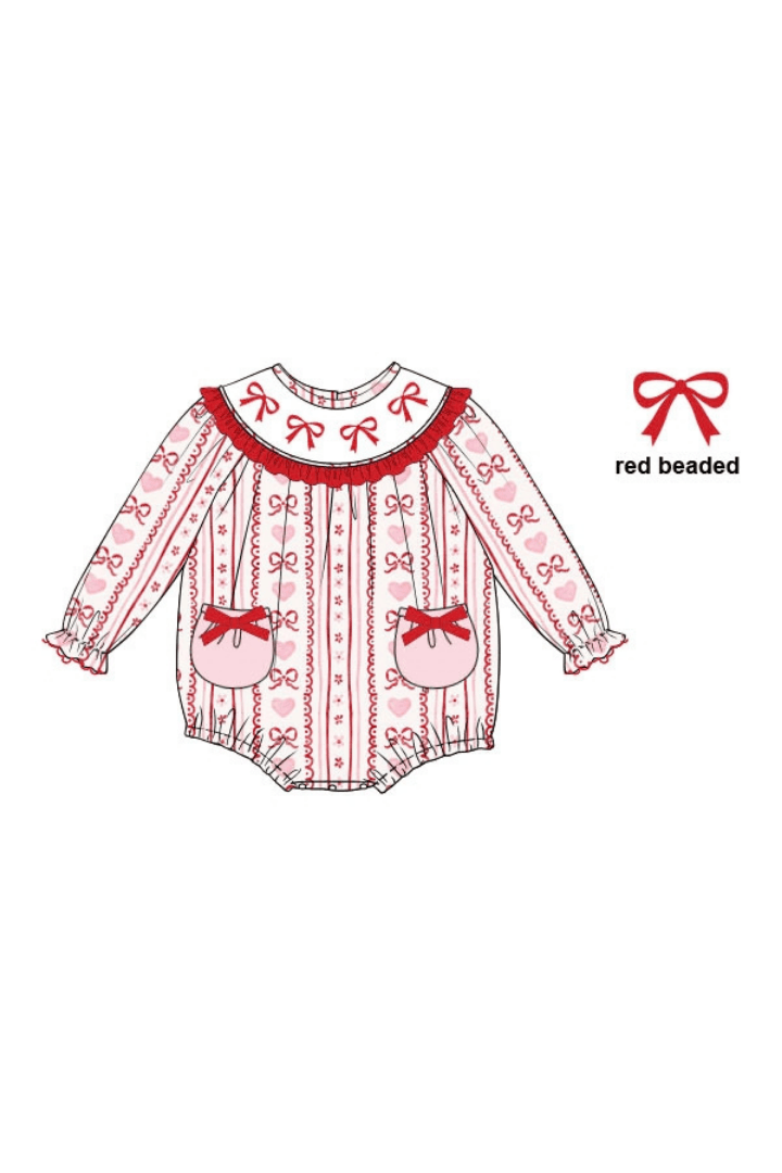 The Smocked Flamingo Apparel & Accessories Smocked Red Beaded Bow Bubble