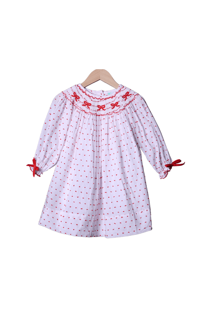 The Smocked Flamingo Apparel & Accessories Smocked Red Bow Swiss Dot Dress