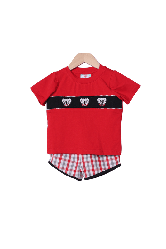 The Smocked Flamingo Apparel & Accessories Smocked Red Bulldog Short Set