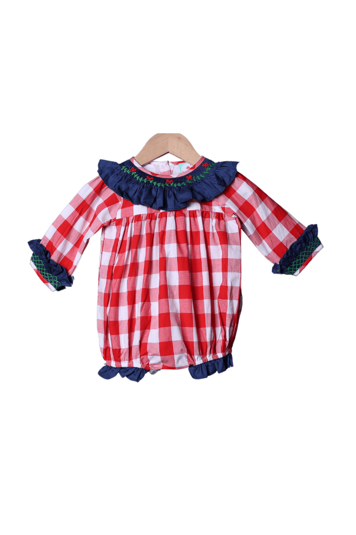 The Smocked Flamingo Apparel & Accessories Smocked Red Christmas Gingham Ruffle Bubble