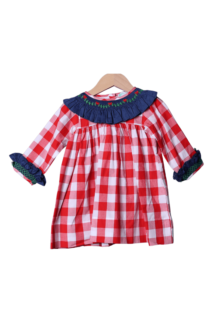 The Smocked Flamingo Apparel & Accessories Smocked Red Christmas Gingham Ruffle Dress