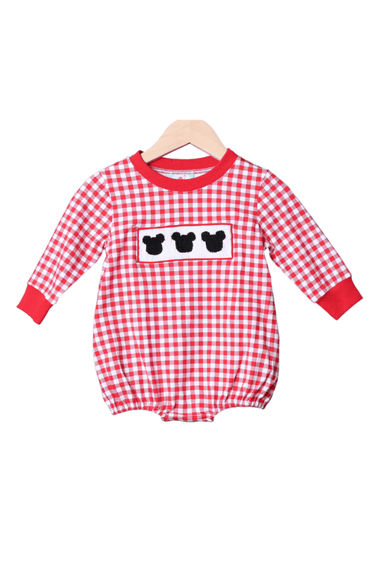 The Smocked Flamingo Apparel & Accessories Smocked Red Gingham Mouse Bubble