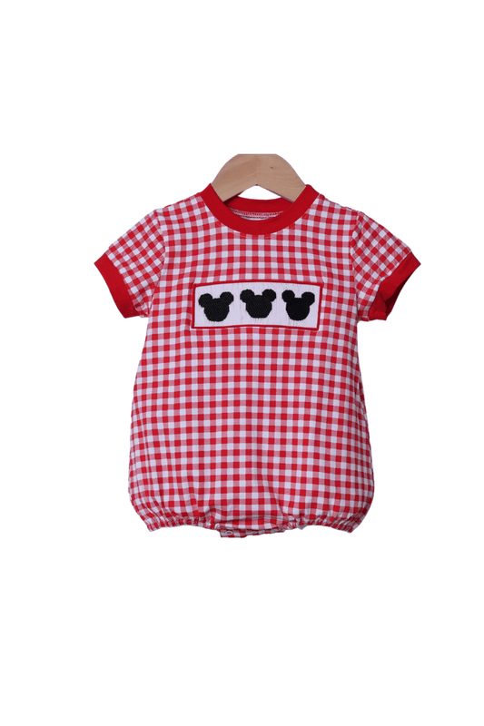 The Smocked Flamingo Apparel & Accessories Smocked Red Gingham Mouse Bubble Short Sleeve