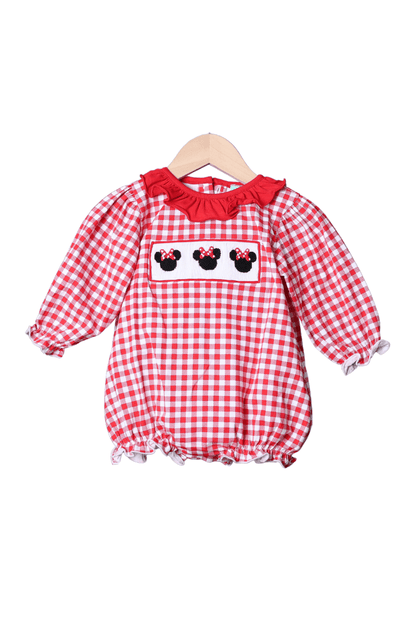 The Smocked Flamingo Apparel & Accessories Smocked Red Gingham Mouse Ruffle Bubble