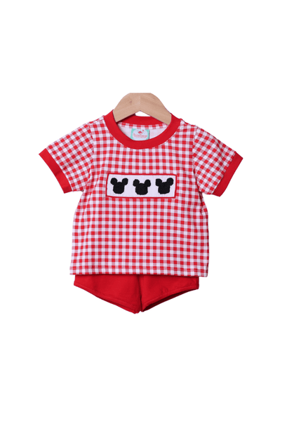 The Smocked Flamingo Apparel & Accessories Smocked Red Gingham Mouse Short Set