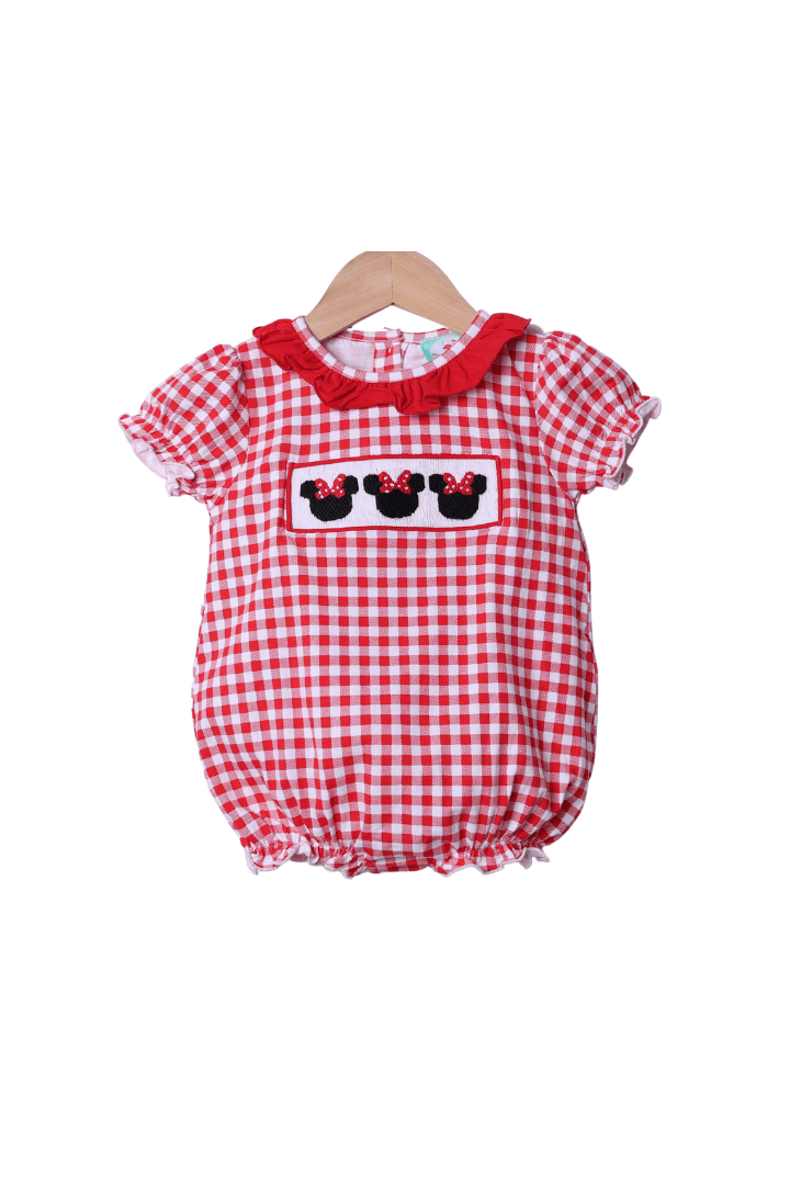The Smocked Flamingo Apparel & Accessories Smocked Red Gingham Short Sleeve Mouse Ruffle Bubble