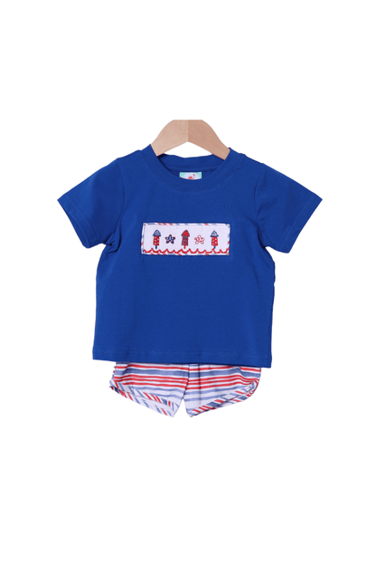 The Smocked Flamingo Apparel & Accessories Smocked Red, White and Boom Short Set