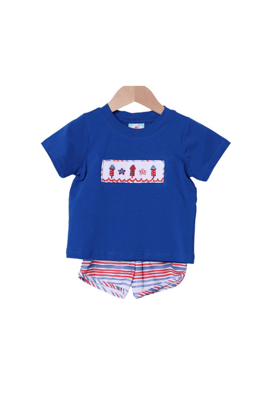 The Smocked Flamingo Apparel & Accessories Smocked Red, White and Boom Short Set
