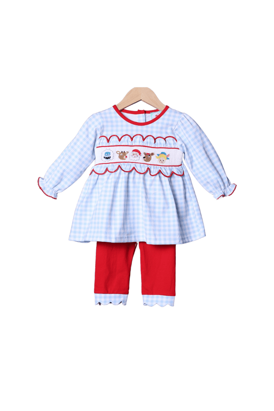 The Smocked Flamingo Apparel & Accessories Smocked Reindeer Friends Gingham Pant Set