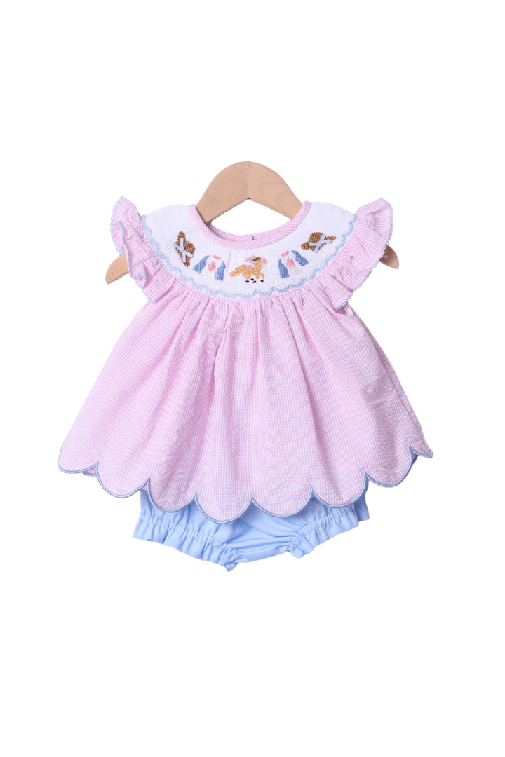 Smocked Run for the Roses Horse Dress