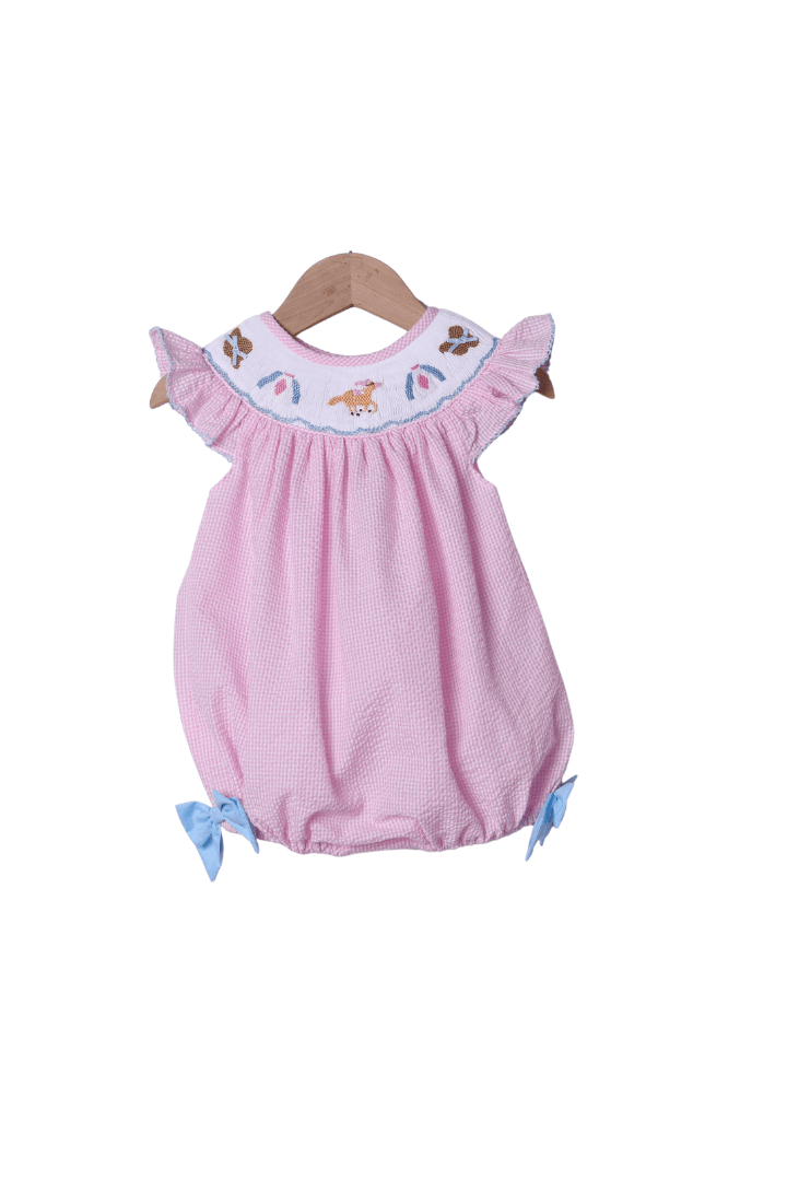 The Smocked Flamingo Apparel & Accessories Smocked Run for the Roses Pink Gingham Derby Bubble