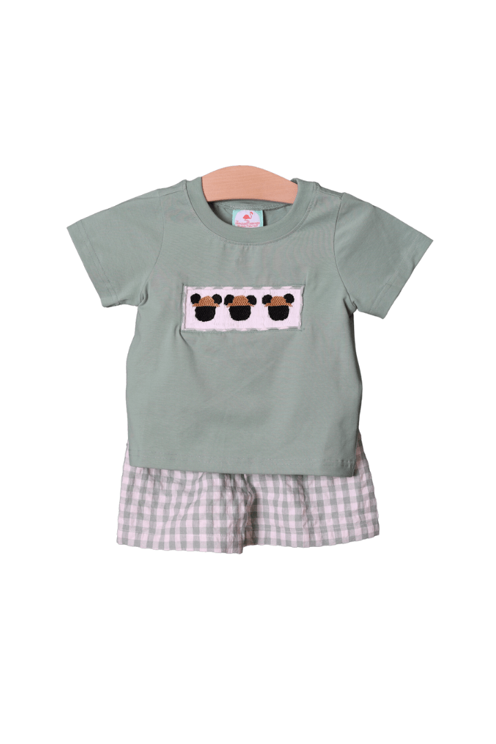 The Smocked Flamingo Apparel & Accessories Smocked Safari Gingham Mouse Short Set