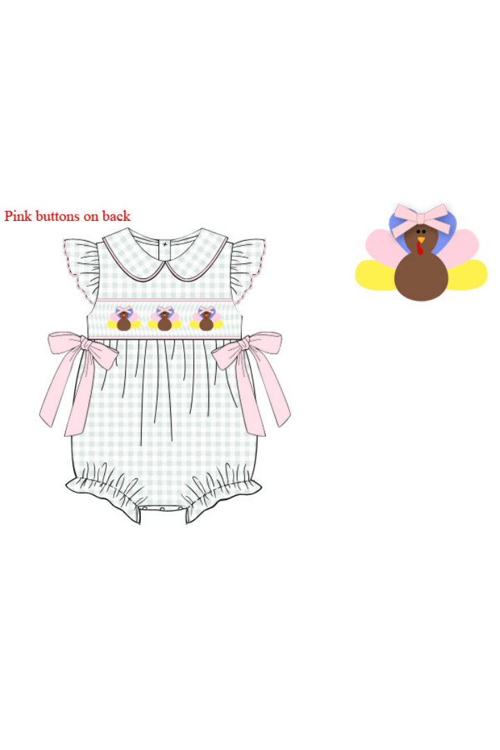 The Smocked Flamingo Apparel & Accessories Smocked Sage Gingham Turkey Bubble