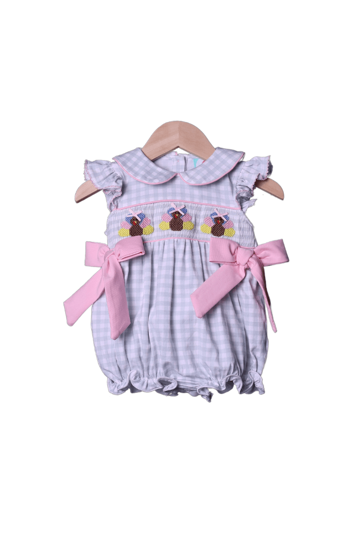 The Smocked Flamingo Apparel & Accessories Smocked Sage Gingham Turkey Bubble