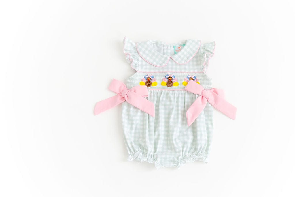 The Smocked Flamingo Apparel & Accessories Smocked Sage Gingham Turkey Bubble