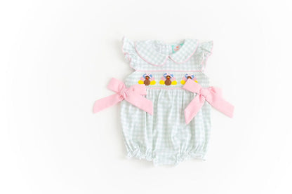 The Smocked Flamingo Apparel & Accessories Smocked Sage Gingham Turkey Bubble