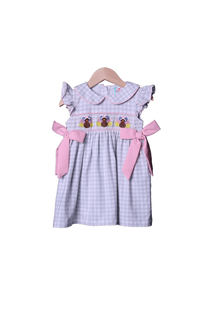 The Smocked Flamingo Apparel & Accessories Smocked Sage Gingham Turkey Dress