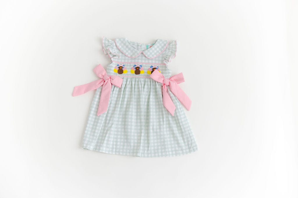 The Smocked Flamingo Apparel & Accessories Smocked Sage Gingham Turkey Dress