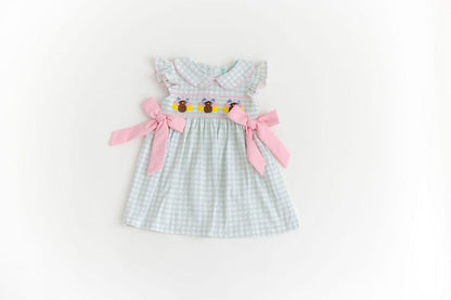 The Smocked Flamingo Apparel & Accessories Smocked Sage Gingham Turkey Dress