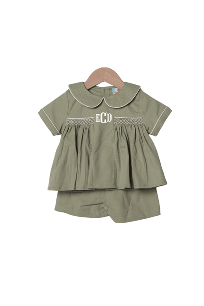 The Smocked Flamingo Apparel & Accessories Smocked Sage Green Linen Short Set