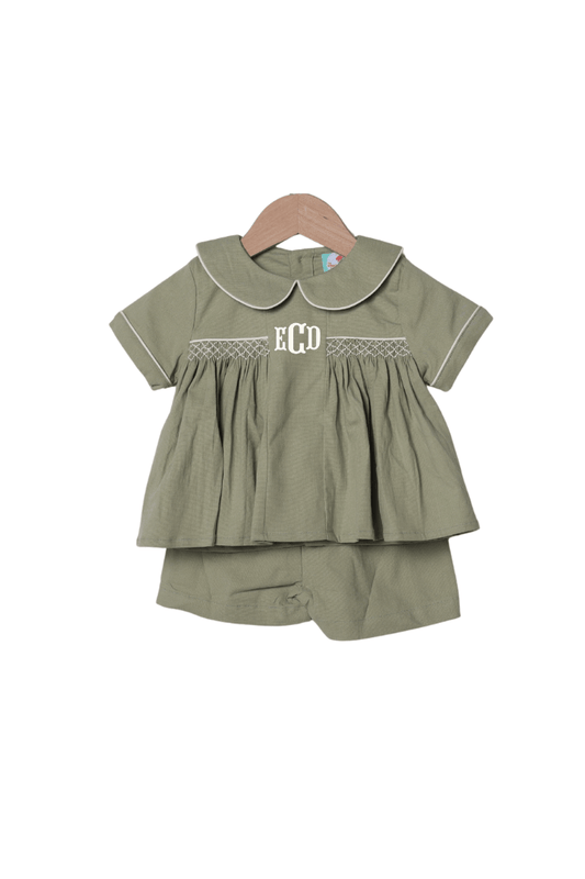 The Smocked Flamingo Apparel & Accessories Smocked Sage Green Linen Short Set