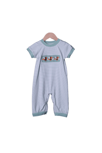 The Smocked Flamingo Apparel & Accessories Smocked Sage Stripe Tom Turkey Knit Romper