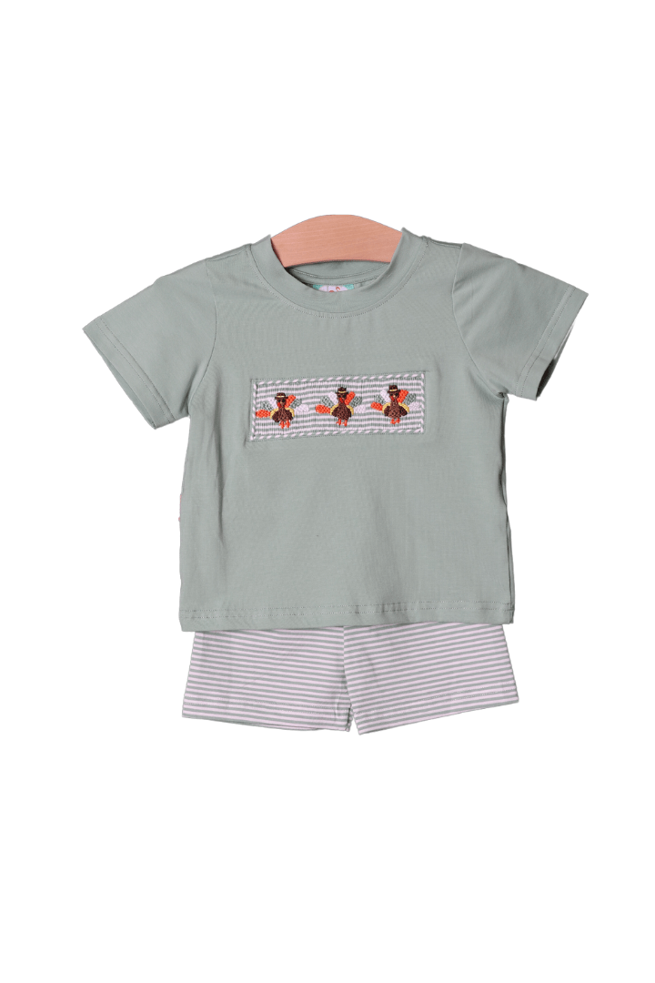 LuLu BeBe Boys Tom Set - Patriotic Striped Shorts with Smocked Wagons & Balloons Shirt