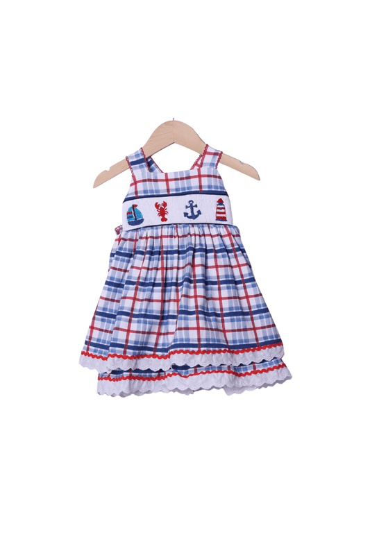 The Smocked Flamingo Apparel & Accessories Smocked Sailboat Plaid Dress