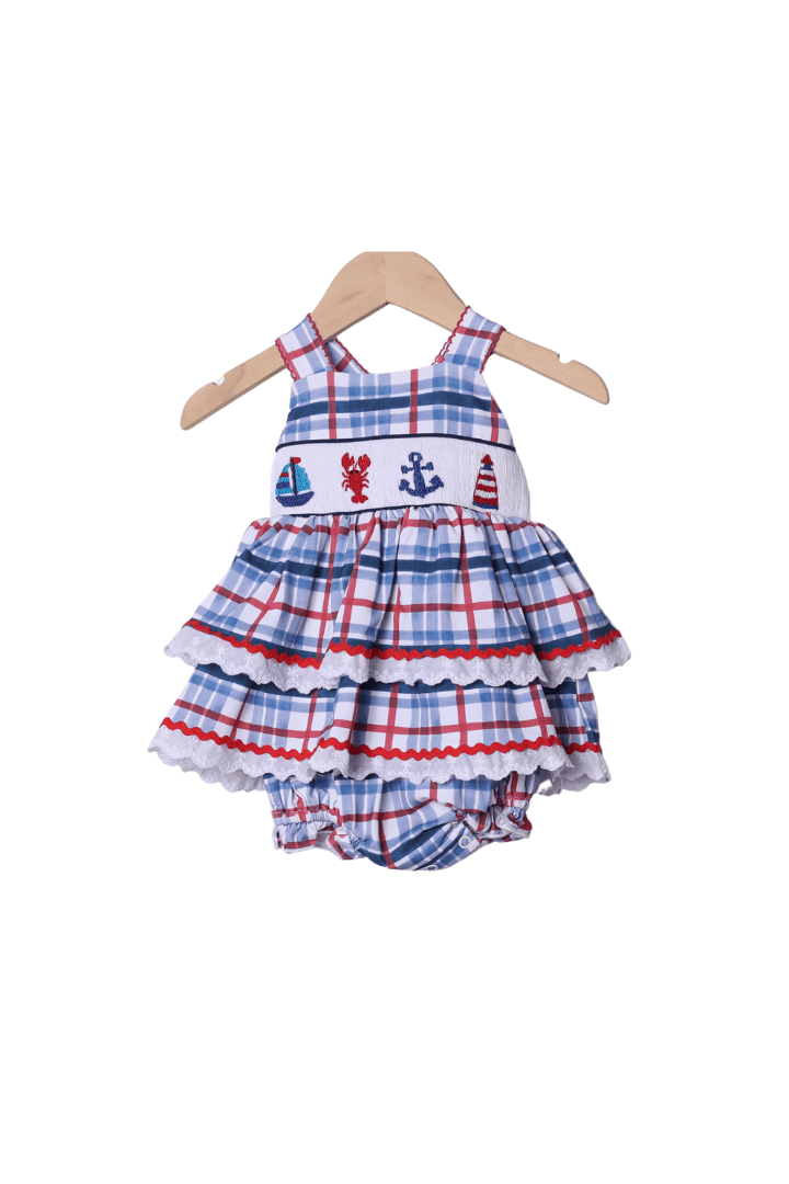 The Smocked Flamingo Apparel & Accessories Smocked Sailboat Plaid Skirted Bubble