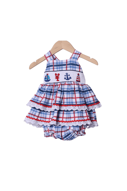 The Smocked Flamingo Apparel & Accessories Smocked Sailboat Plaid Skirted Bubble